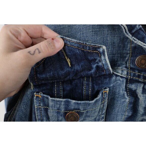 Vintage Y2K American Eagle Outfitters Mens Small Faded Denim Jean Trucker Jacket - Picture 9 of 16